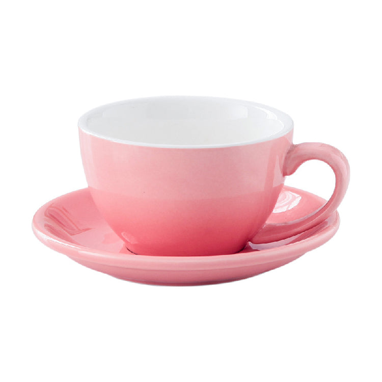 HW pink cappuccino coffee mug and saucer short