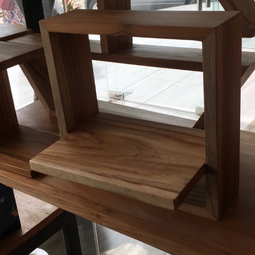 Teak wood wall shelf 30x30cm