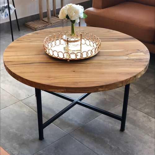 4cm wood and steel coffee table L100xW100xH50cm