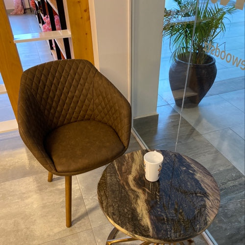 Quilted brown leather dining chair T861