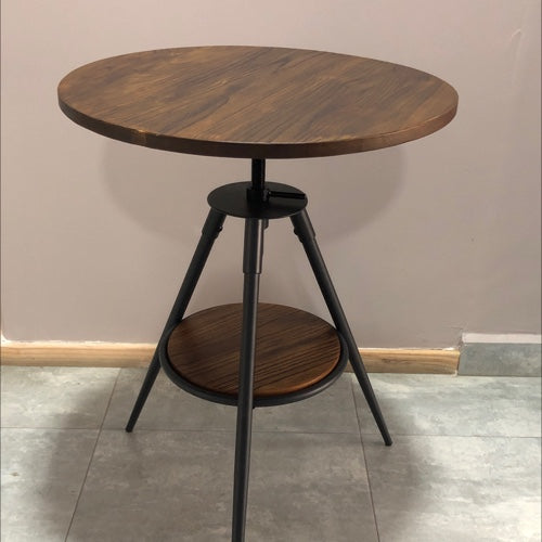 T-S01 adjustable height elm wood table powder coated steel legs